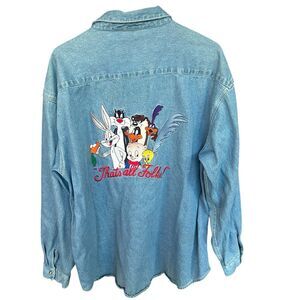 Warner Brothers Button Up Shirt Womens Extra Large‎ XL Looney Tunes Embroidered